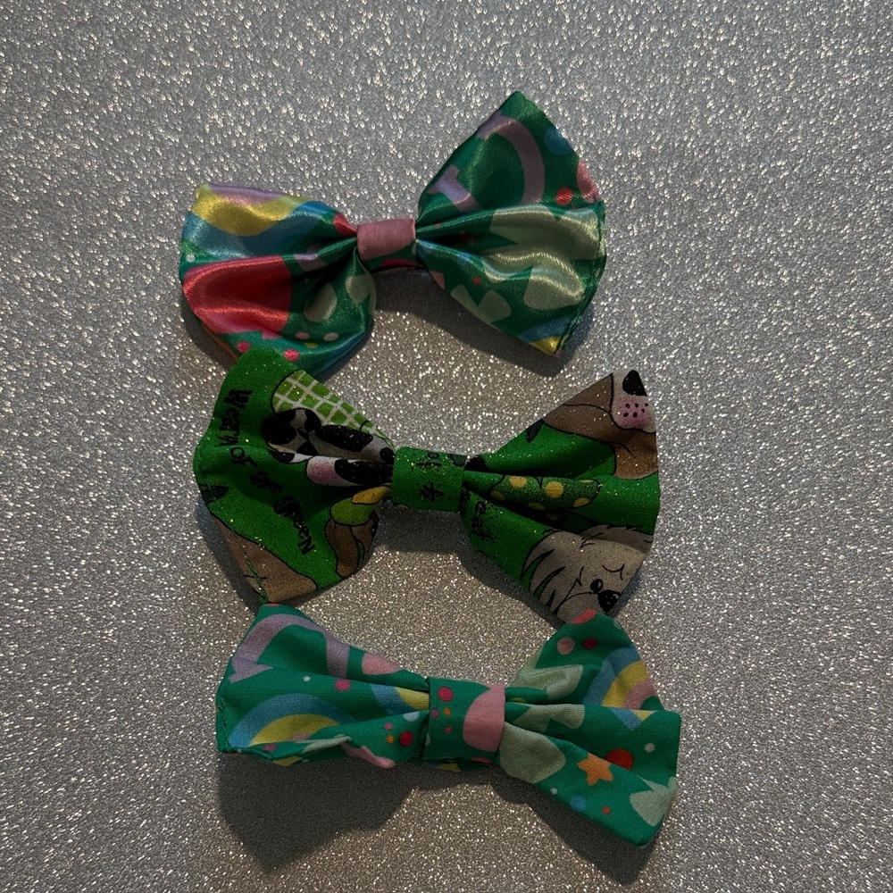 handmade st. patrick’s day clip on bow set